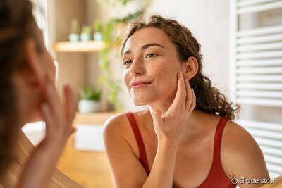 Mulher aplicando produtos especificos para tratar dermatite seborreica no rosto