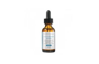 Frasco do serum Discoloration Defense da SkinCeuticals, indicado para tratar manchas e uniformizar o tom da pele.
