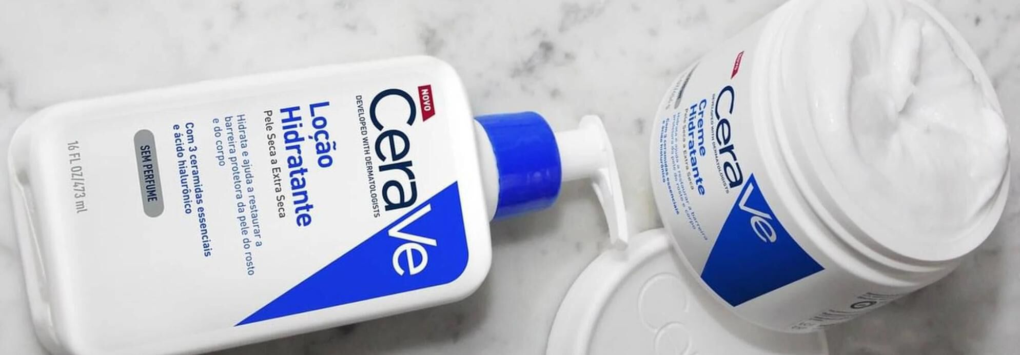 Creme Hidratante e Locao Hidratante CeraVe lado a lado em comparacao