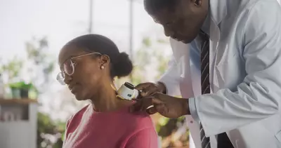 Mulher obtendo informacoes sobre o cancer de pele.