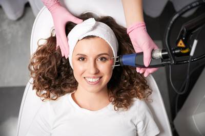 Mulher usando laser em tratamento