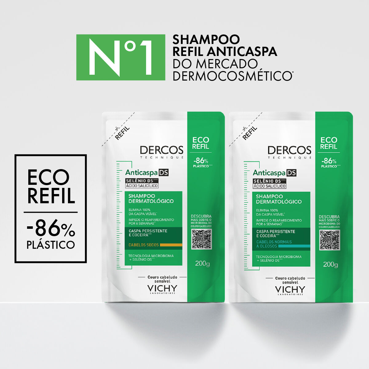 VICHY DERCOS REFIL SHAMPOO ANTICASPA DS CABELOS NORMAIS A OLEOSOS 200G