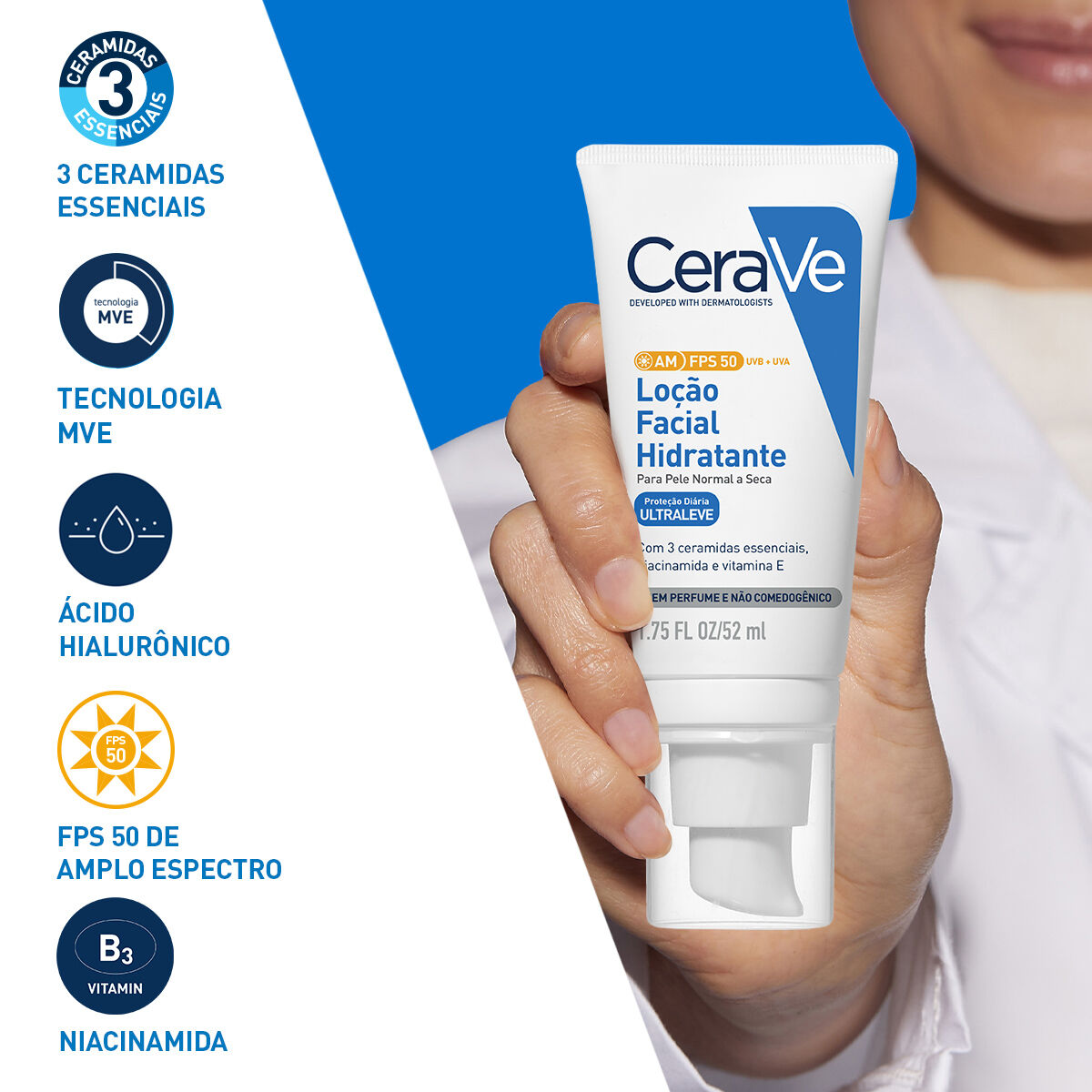 CERAVE LOCAO FACIAL HIDRATANTE FPS50 52ml