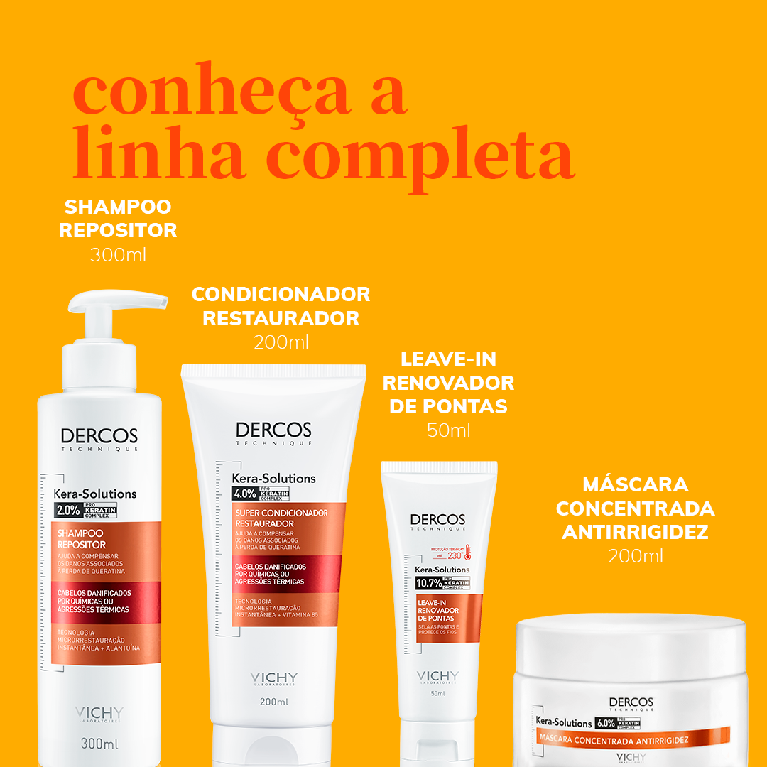 Produtos expostos da Linha Dercos Kera-Solutions