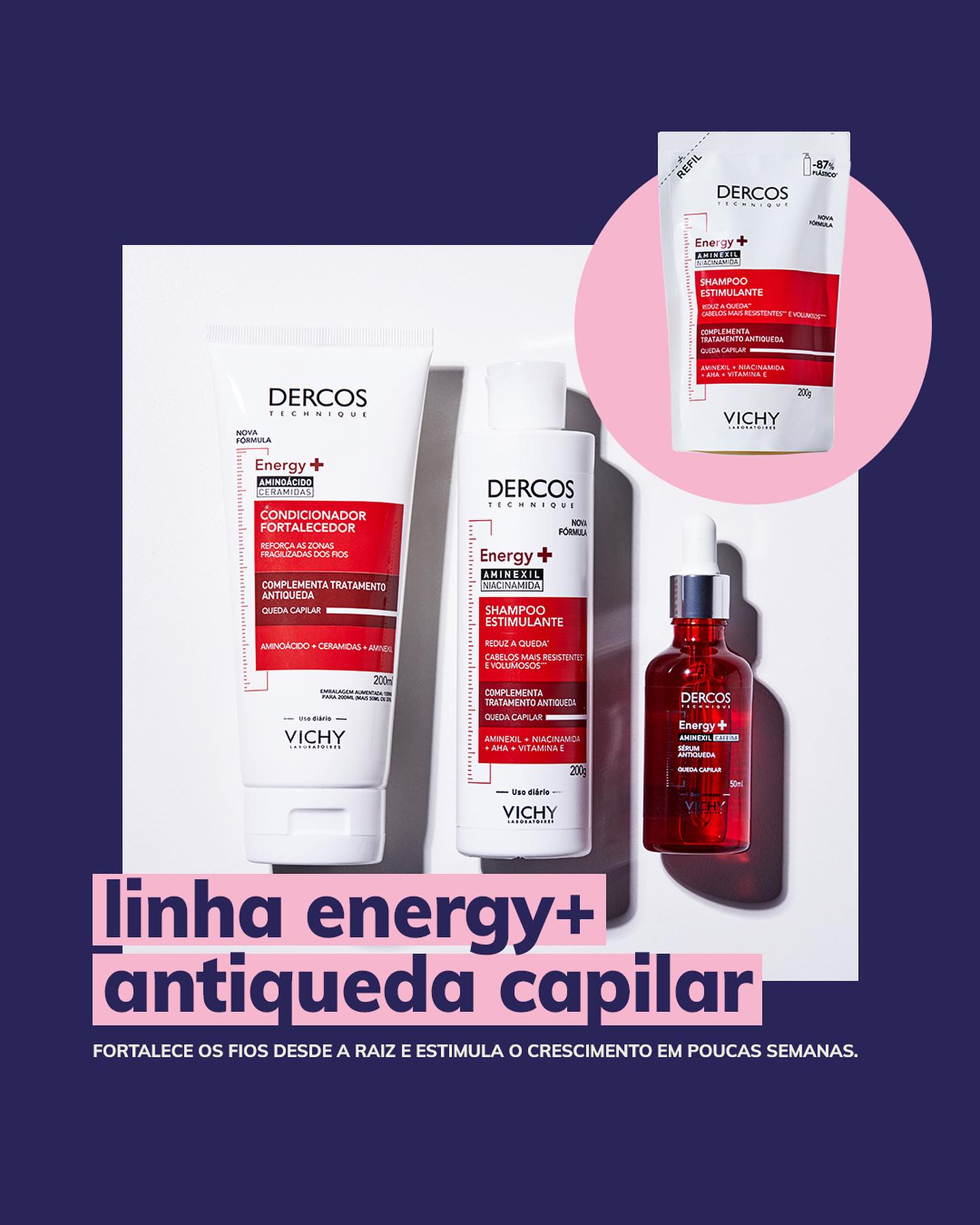 Linha Anti queda de cabelo Dercos Energy+ da Vichy